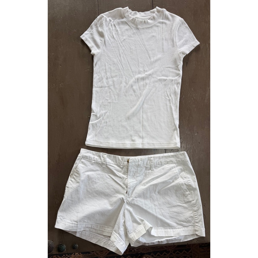 A New Day Ribbed Tee & Old Navy Chino Shorts Set White Clean Girl Aesthetic